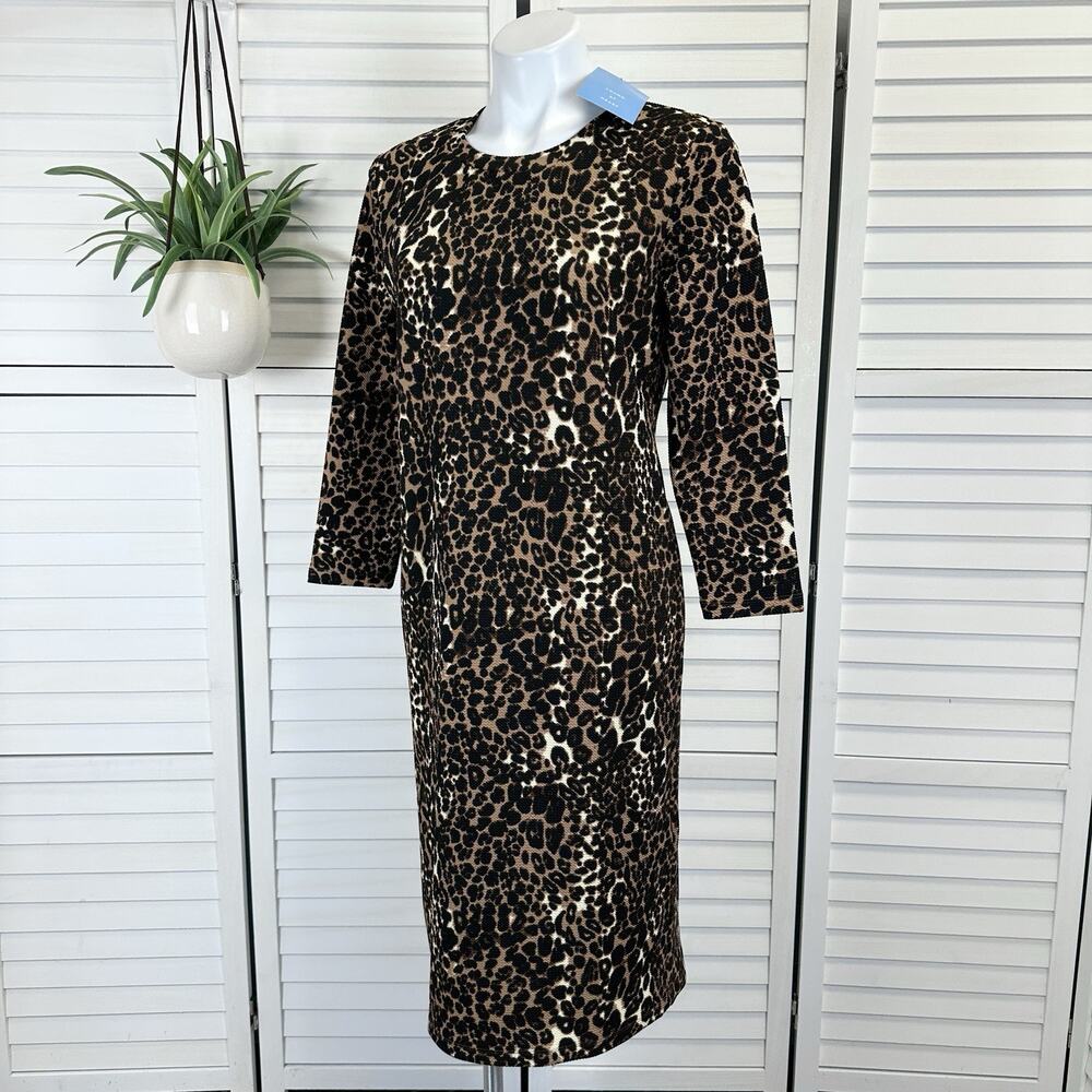 New Sonnet James Reese Play Dress Leopard Print 3/4‎ Sleeve Stretch Size L
